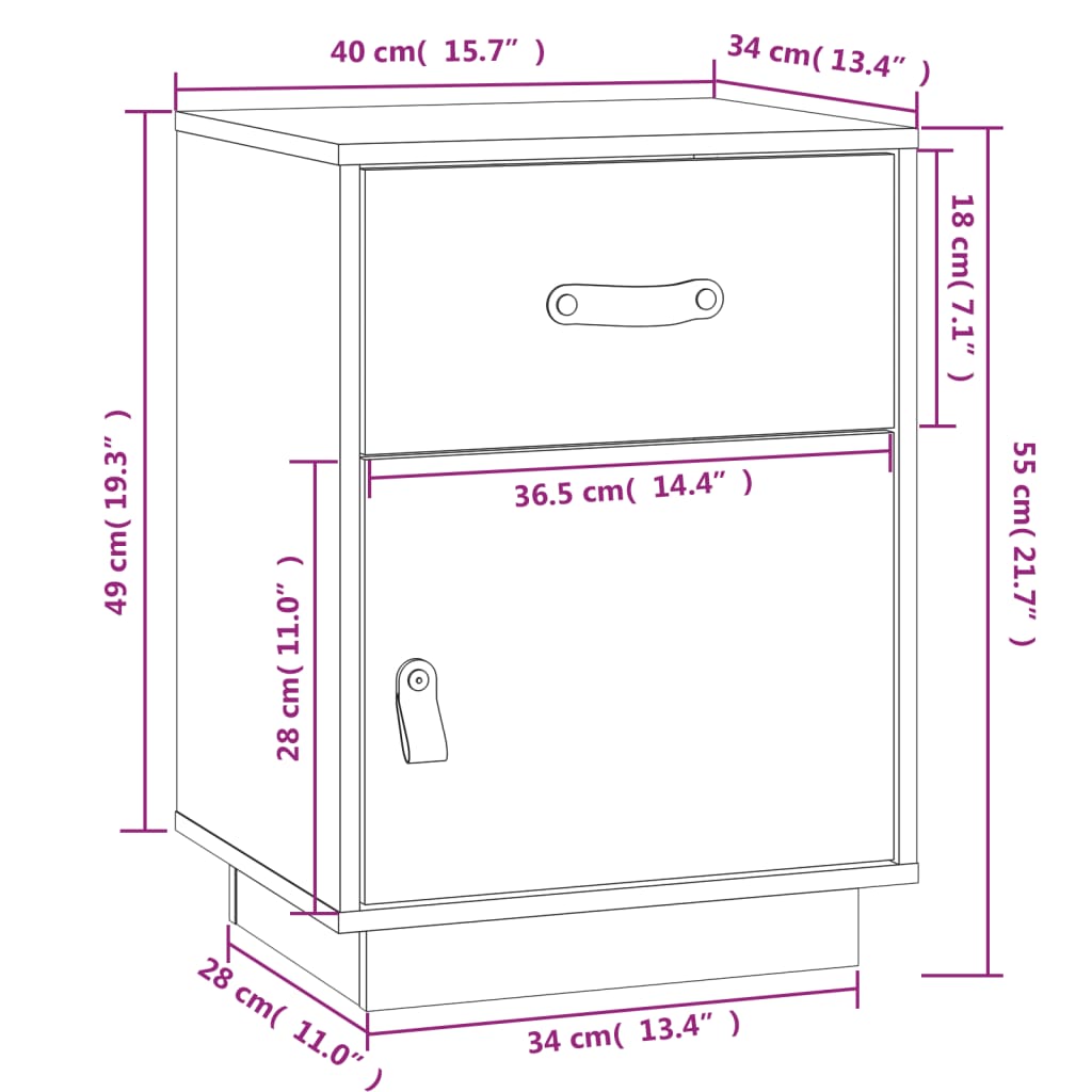 vidaXL Mesa de cabeceira 40x34x55 cm madeira de pinho maciça branco