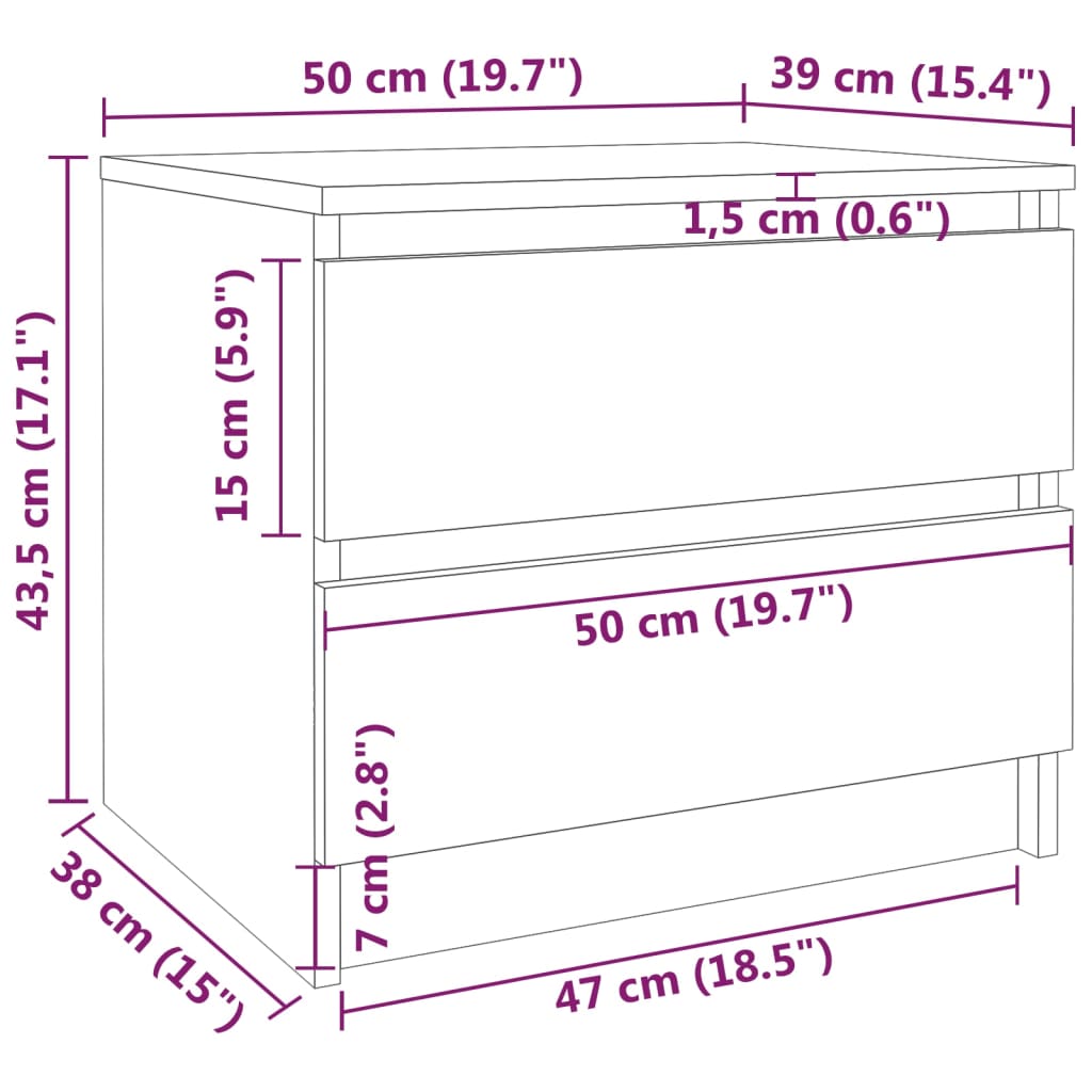 vidaXL Mesa cabeceira 50x39x43,5 cm madeira processada sonoma cinza