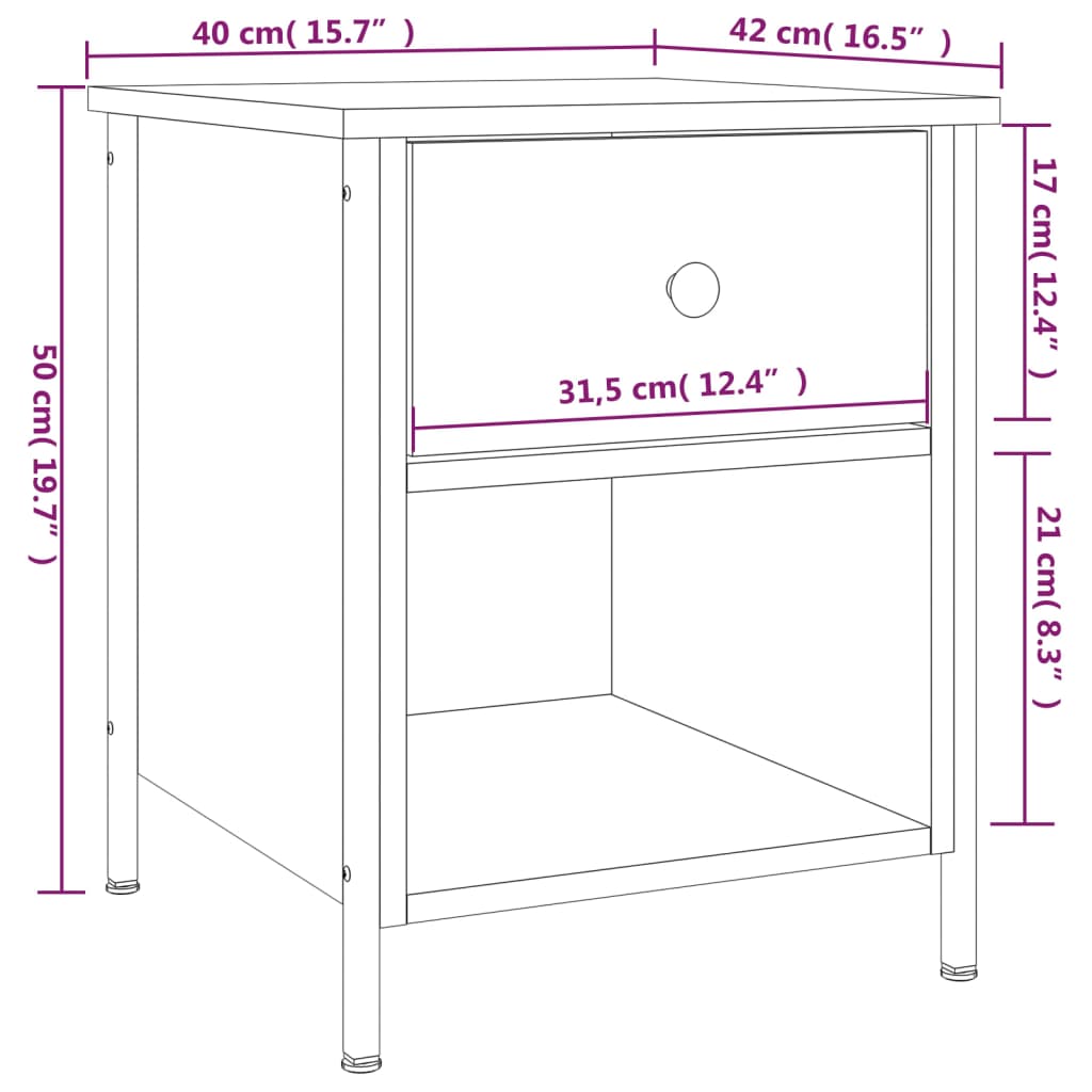 vidaXL Mesa de cabeceira 40x42x50 cm derivados madeira carvalho sonoma