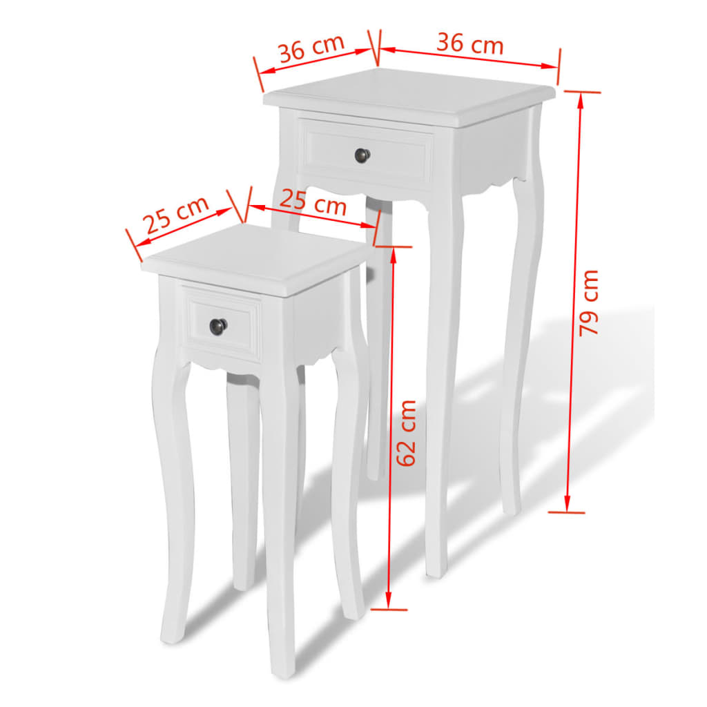 vidaXL Conjunto mesas de encastrar com gaveta 2 pcs branco