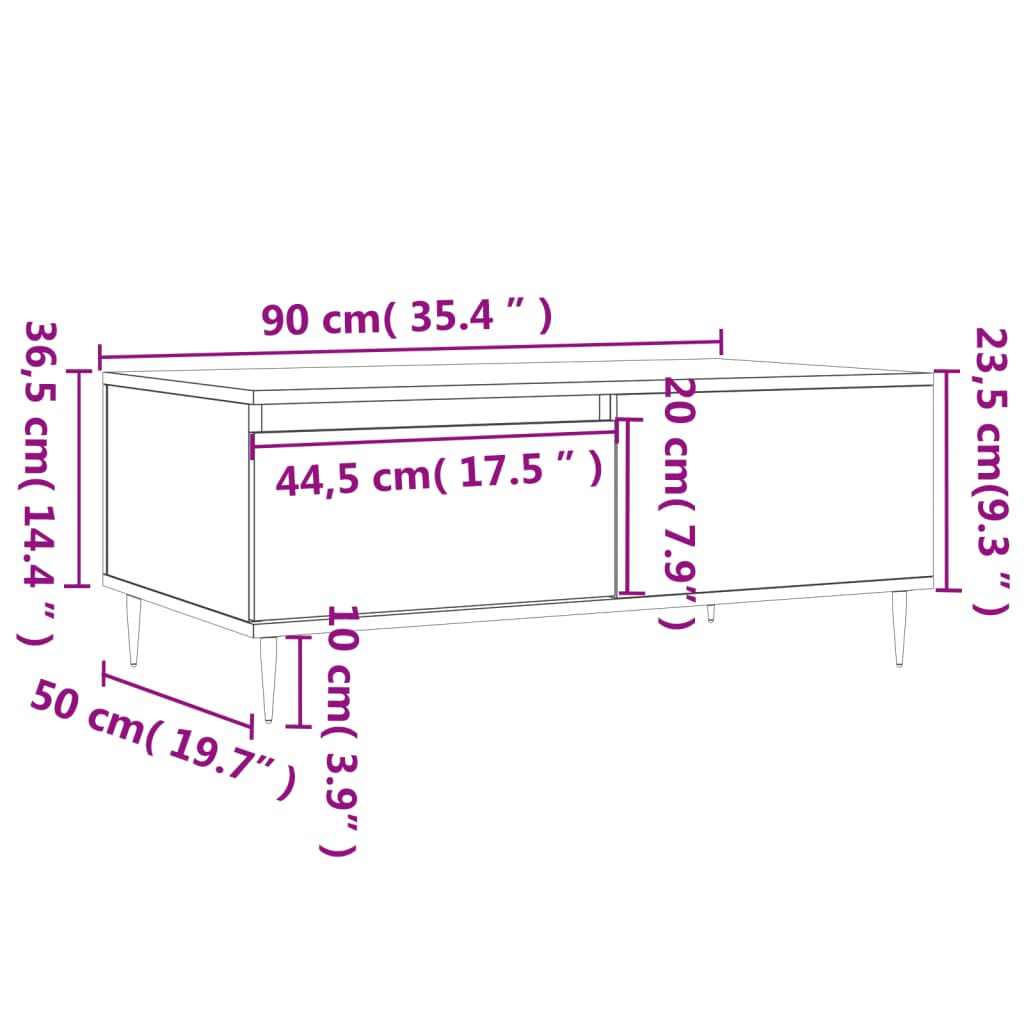 vidaXL Mesa de centro 90x50x36,5 cm derivados de madeira branco