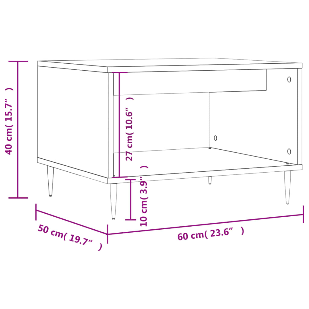 vidaXL Mesa de centro 60x50x40 cm derivados madeira branco brilhante