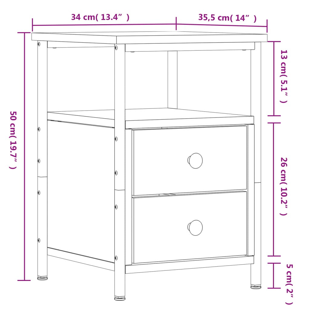 vidaXL Mesa cabeceira 34x35,5x50 cm derivados madeira cinzento sonoma