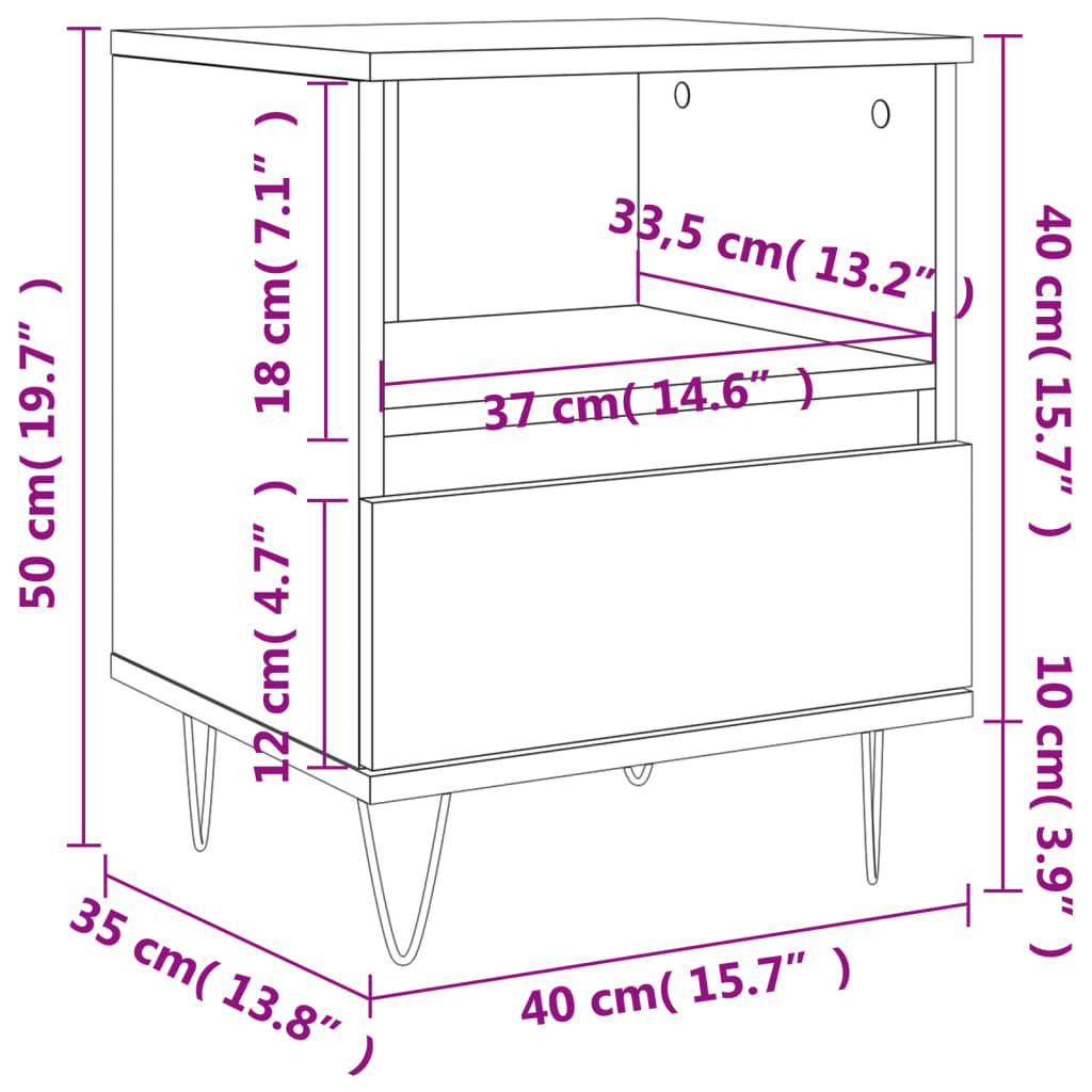 vidaXL Mesa de cabeceira 40x35x50 cm derivados de madeira cinza sonoma