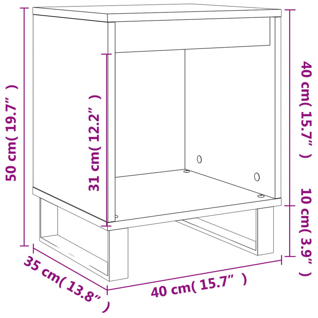 vidaXL Mesa de cabeceira 40x35x50cm derivados madeira cinzento cimento