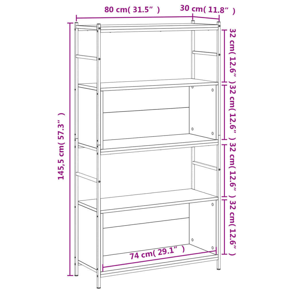 vidaXL Estante 80x30x145,5 cm derivados de madeira/ferro cinza sonoma