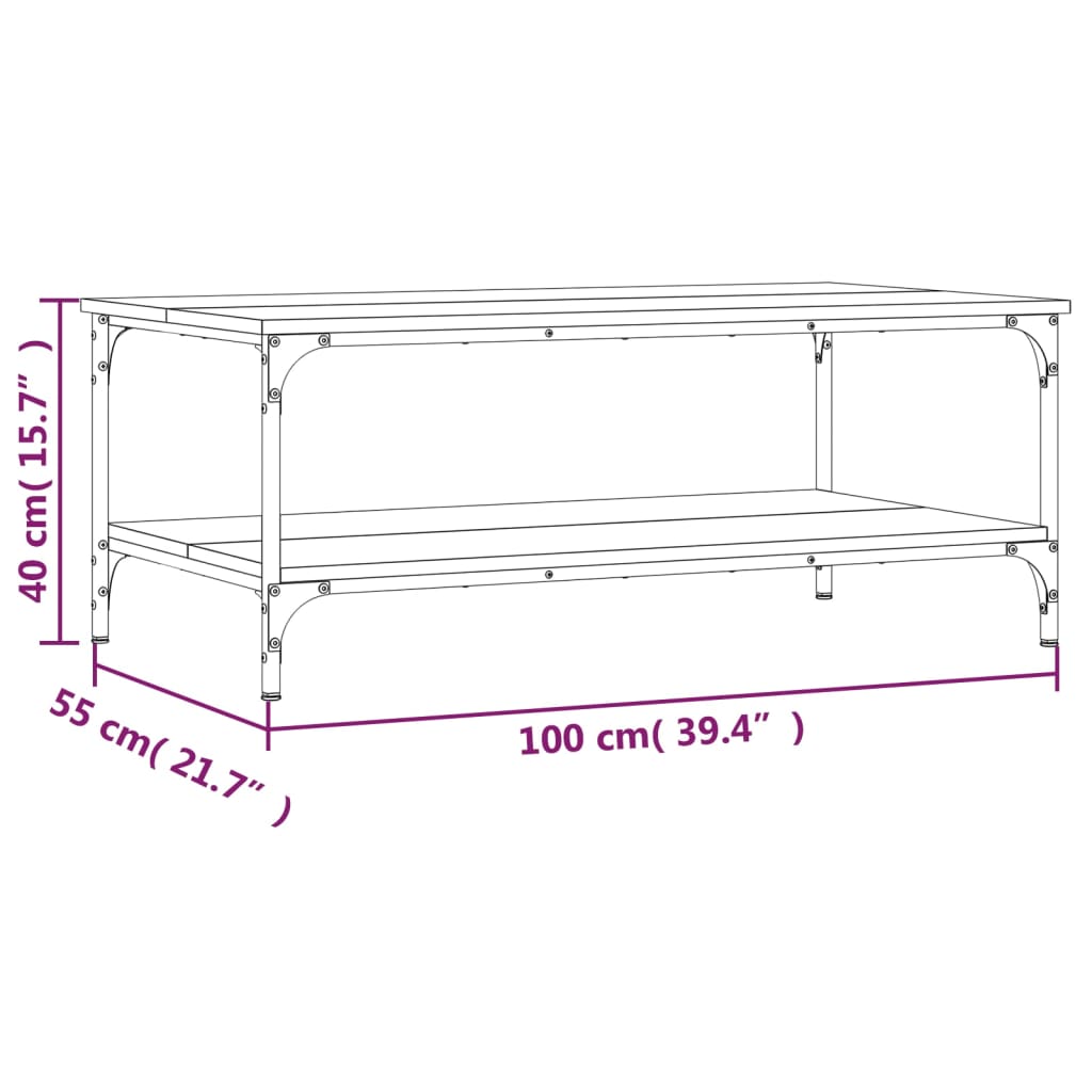 vidaXL Mesa de centro 100x55x40 derivados de madeira carvalho sonoma