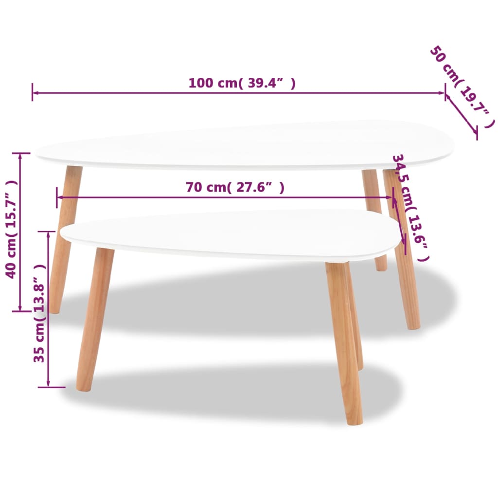 vidaXL Conjunto mesas de centro 2 pcs pinho maciço branco