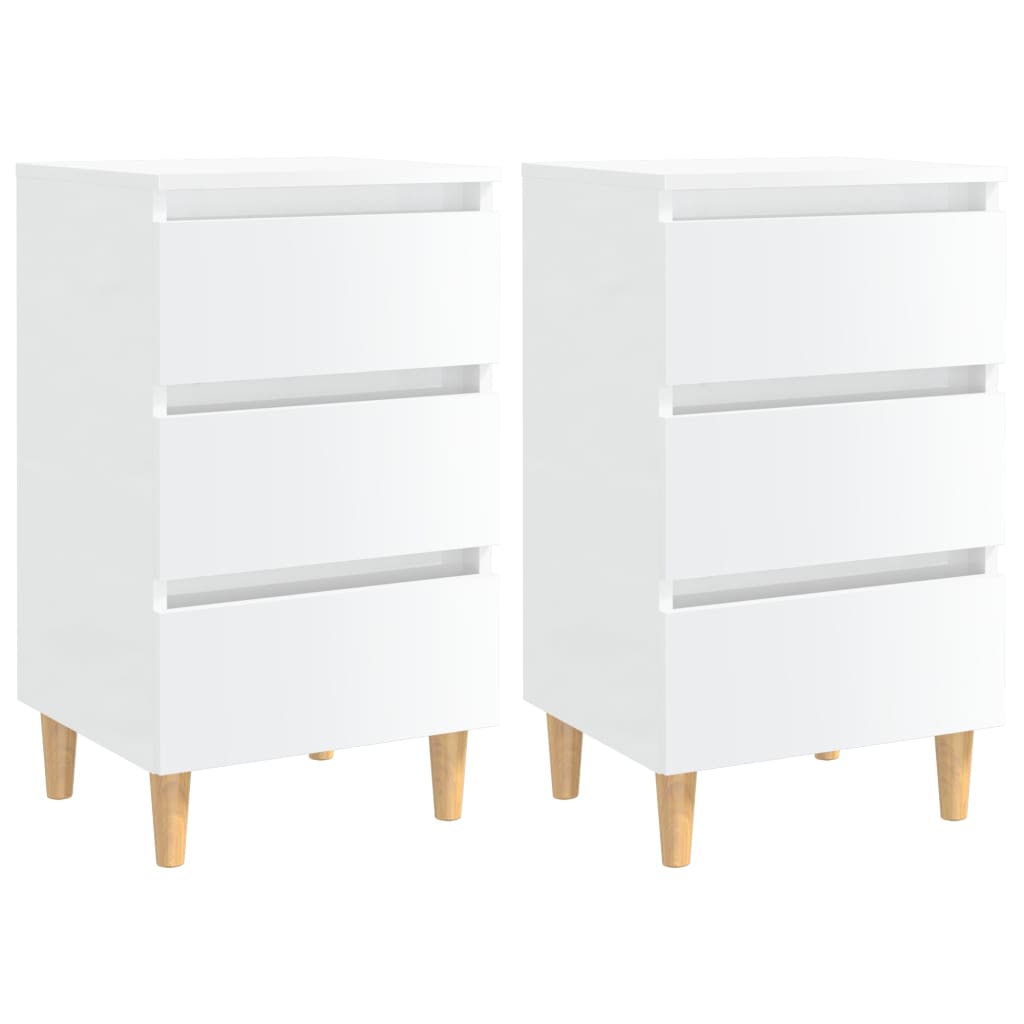 vidaXL Mesas cabeceira pernas madeira 2pcs 40x35x69cm branco brilhante