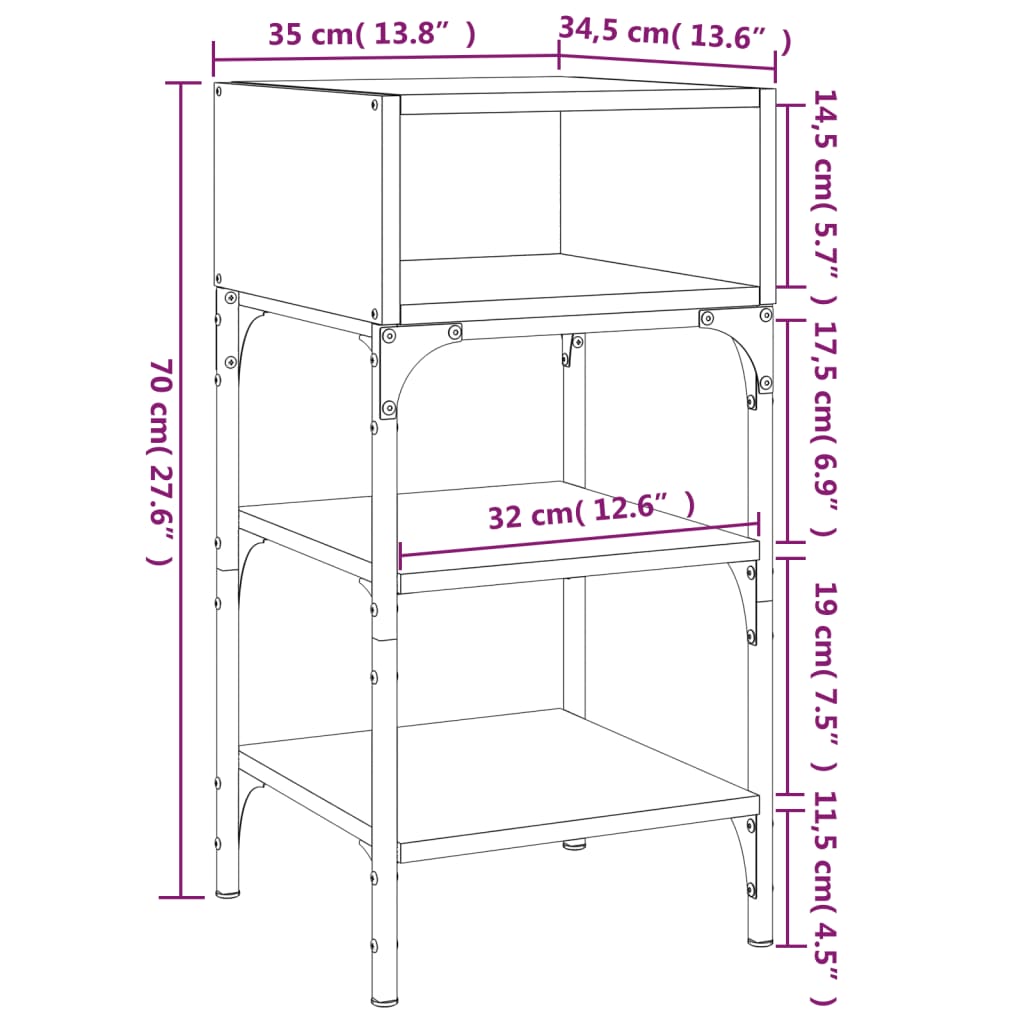 vidaXL Mesa cabeceira 35x34,5x70cm derivados madeira carvalho castanho