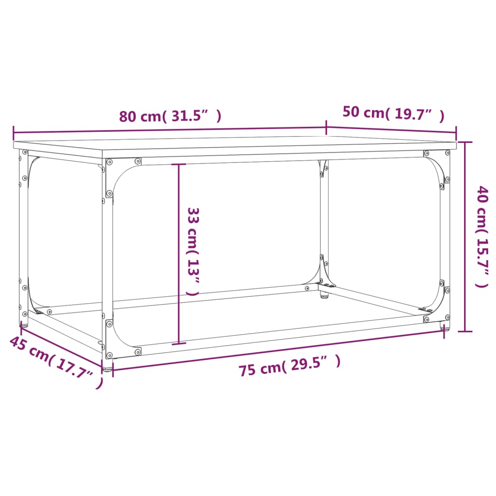 vidaXL Mesa de centro 80x50x40 cm derivados de madeira/ferro preto