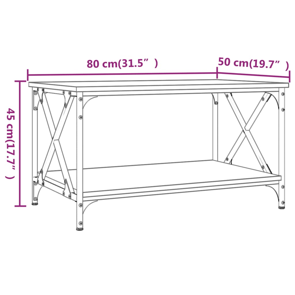 vidaXL Mesa de centro 80x50x45 cm derivados madeira/ferro cinza sonoma