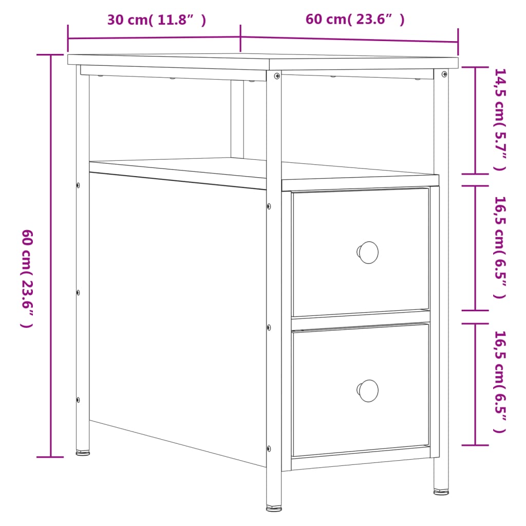 vidaXL Mesa de cabeceira 30x60x60 cm derivados madeira carvalho sonoma