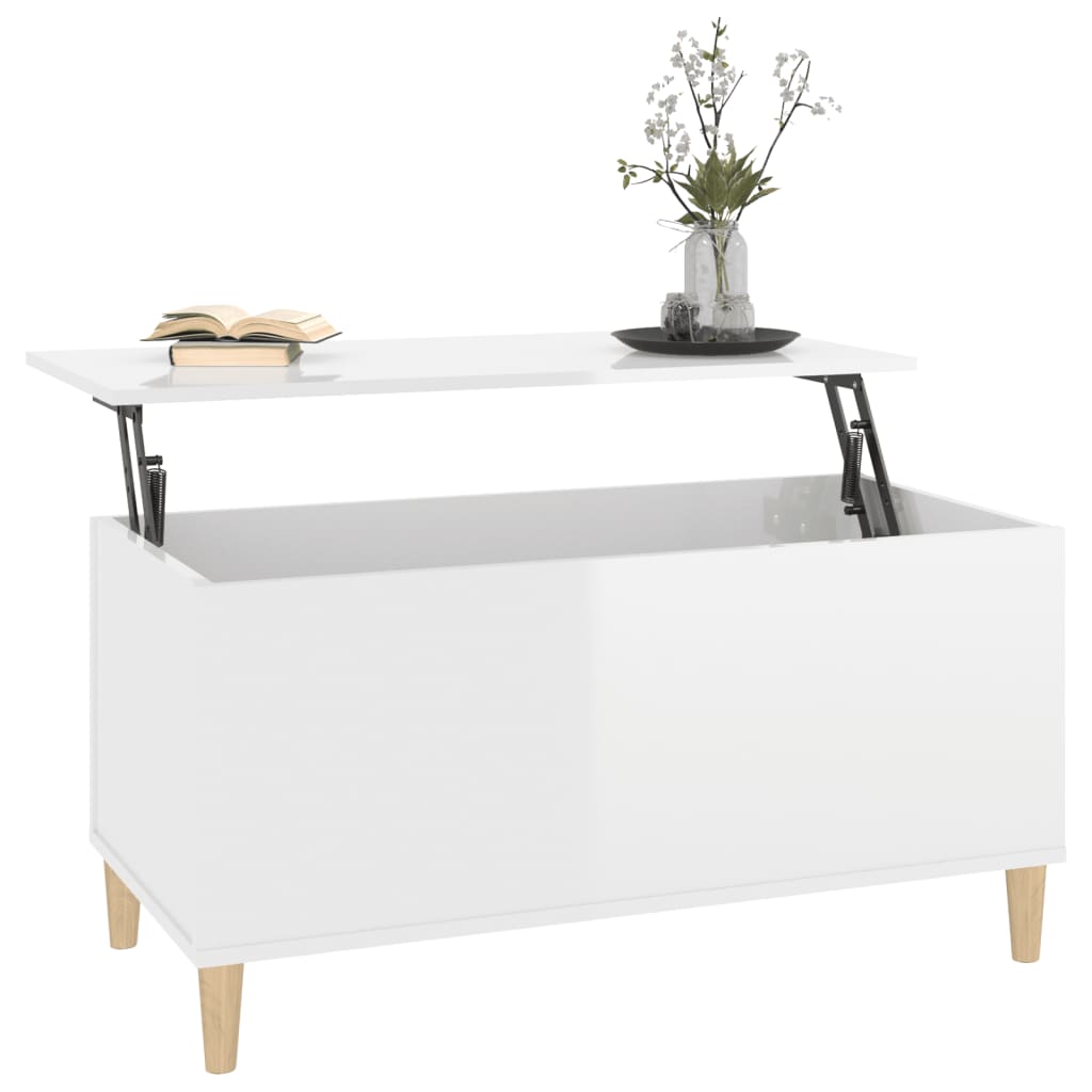 vidaXL Mesa centro 90x44,5x45 cm derivados de madeira branco brilhante