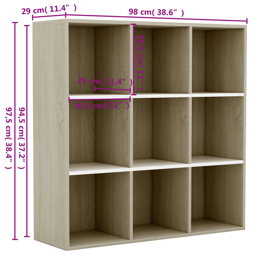 vidaXL Estante 98x29x97,5cm derivados madeira branco e carvalho sonoma