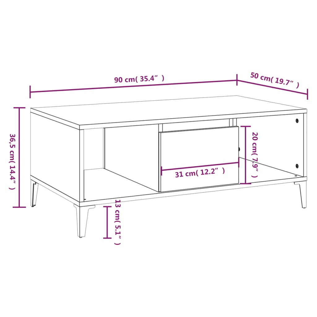 vidaXL Mesa de centro 90x50x36,5 cm derivados de madeira branco