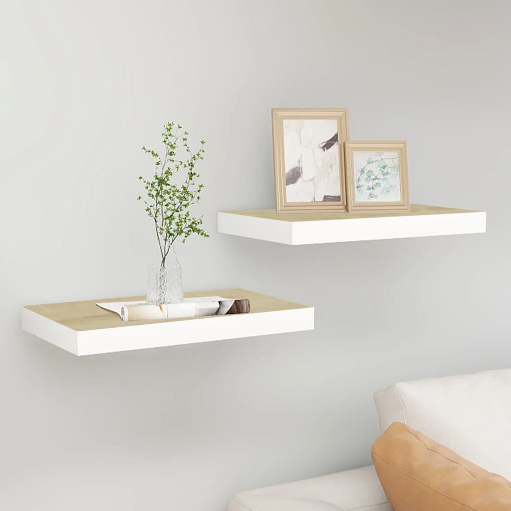 vidaXL Prateleiras de parede 2 pcs 40x23x3,8 cm MDF carvalho e branco