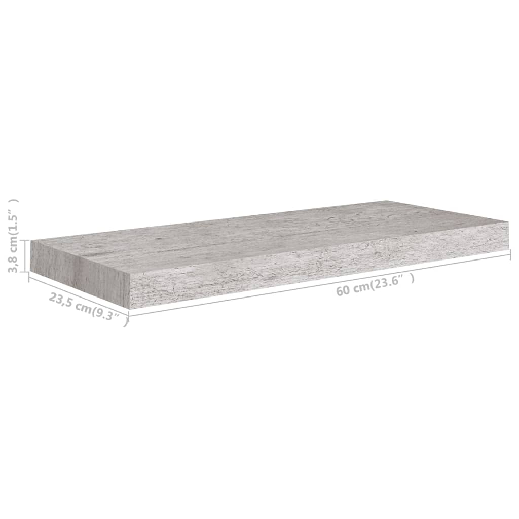 vidaXL Prateleiras de parede 4 pcs 60x23,5x3,8cm MDF cinzento-cimento