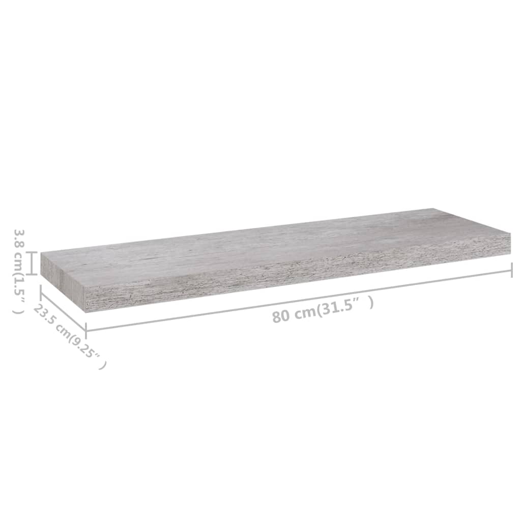 vidaXL Prateleiras de parede 4 pcs 80x23,5x3,8cm MDF cinzento-cimento