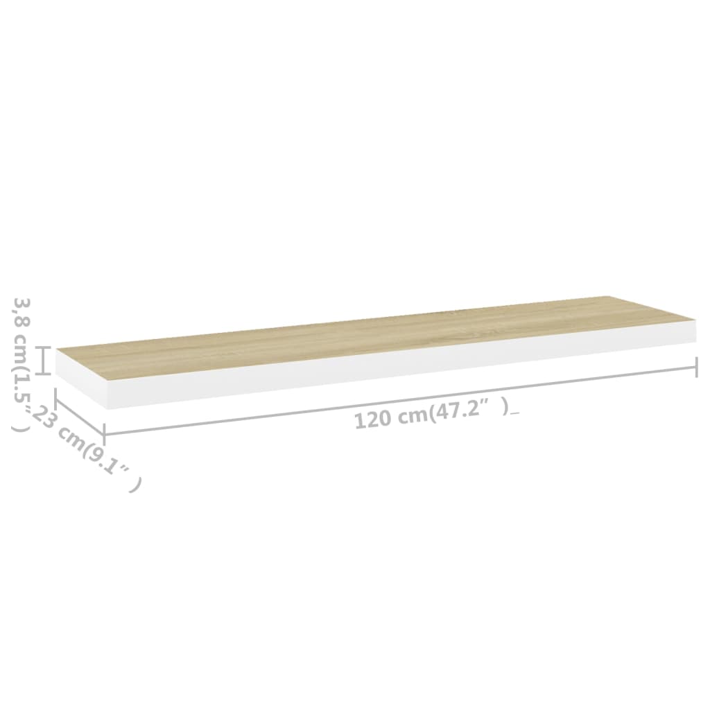 vidaXL Prateleiras parede 2 pcs 120x23,5x3,8 cm MDF carvalho e branco