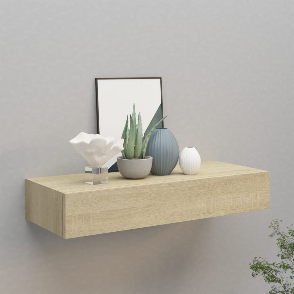 vidaXL Prateleira de parede com gaveta MDF 60x23,5x10 cm cor carvalho