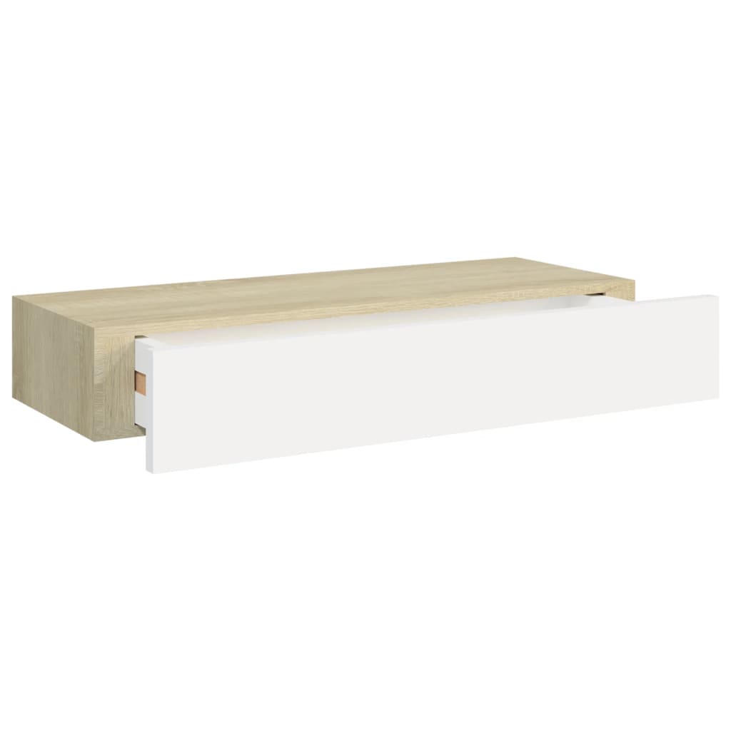 vidaXL Prateleira de parede c/ gaveta MDF 60x23,5x10cm carvalho/branco