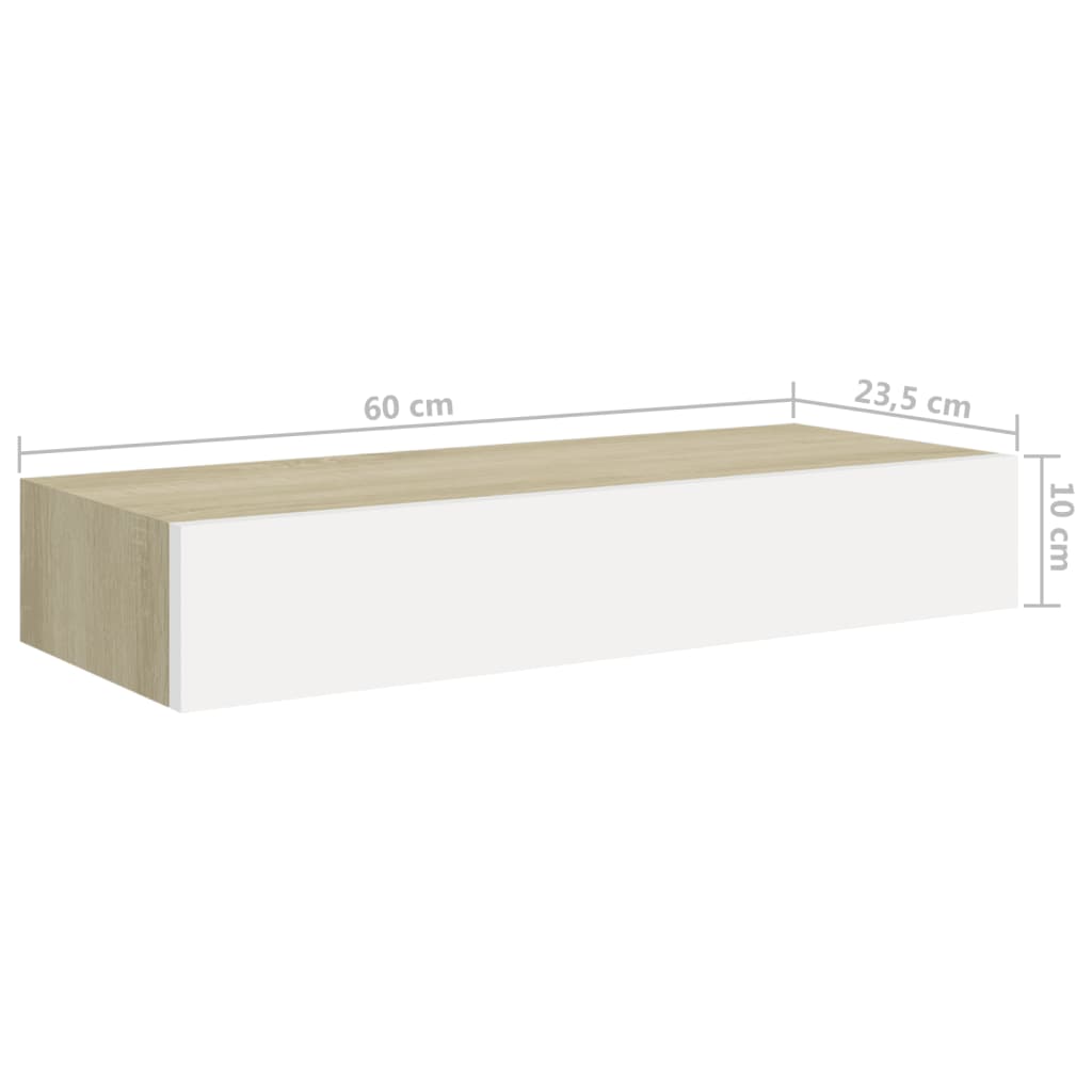 vidaXL Prateleira de parede c/ gaveta MDF 60x23,5x10cm carvalho/branco