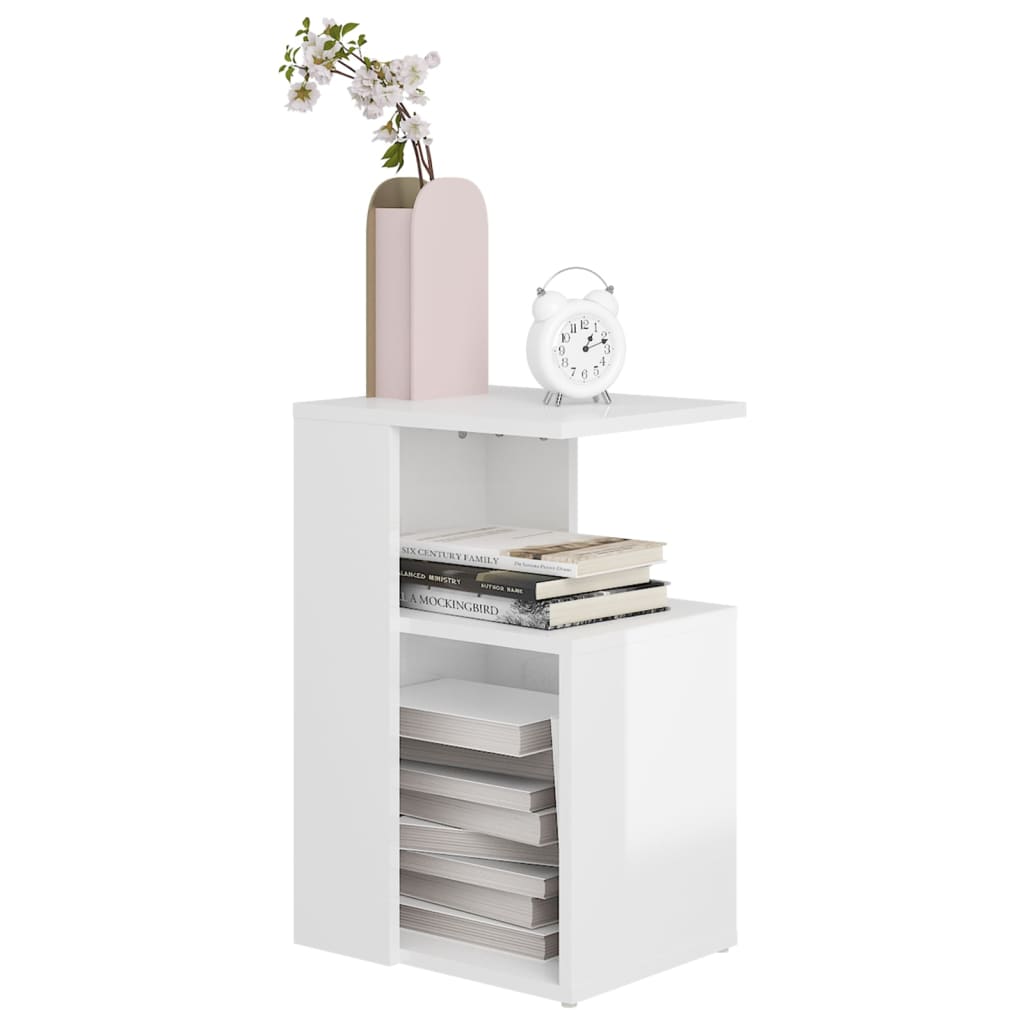 vidaXL Mesa de apoio 36x30x56 cm contraplacado branco brilhante