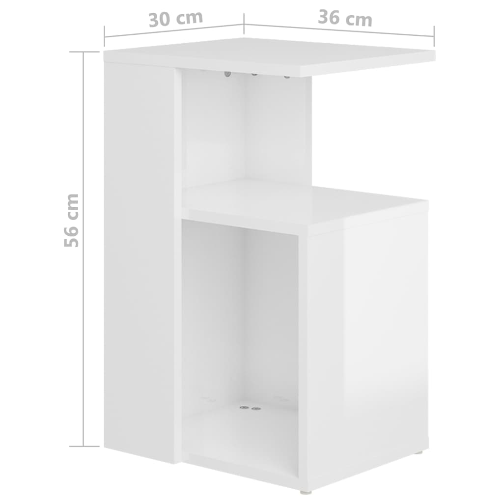 vidaXL Mesa de apoio 36x30x56 cm contraplacado branco brilhante