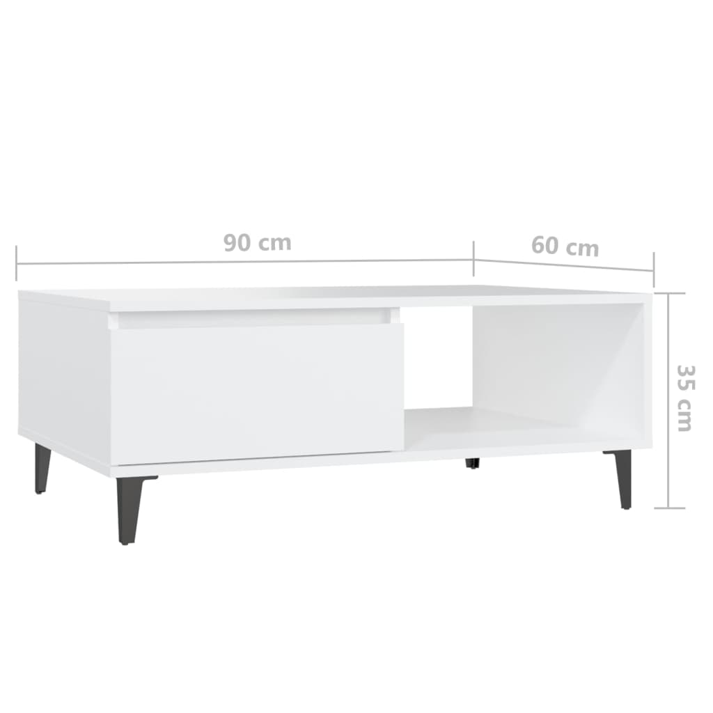 vidaXL Mesa de centro 90x60x35 cm contraplacado branco