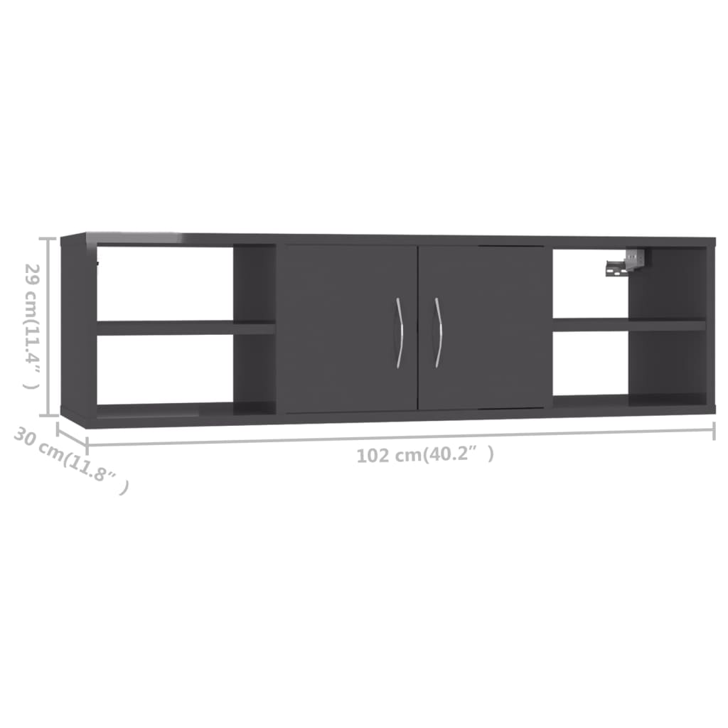 vidaXL Estante de parede 102x30x29cm derivados madeira cinza brilhante