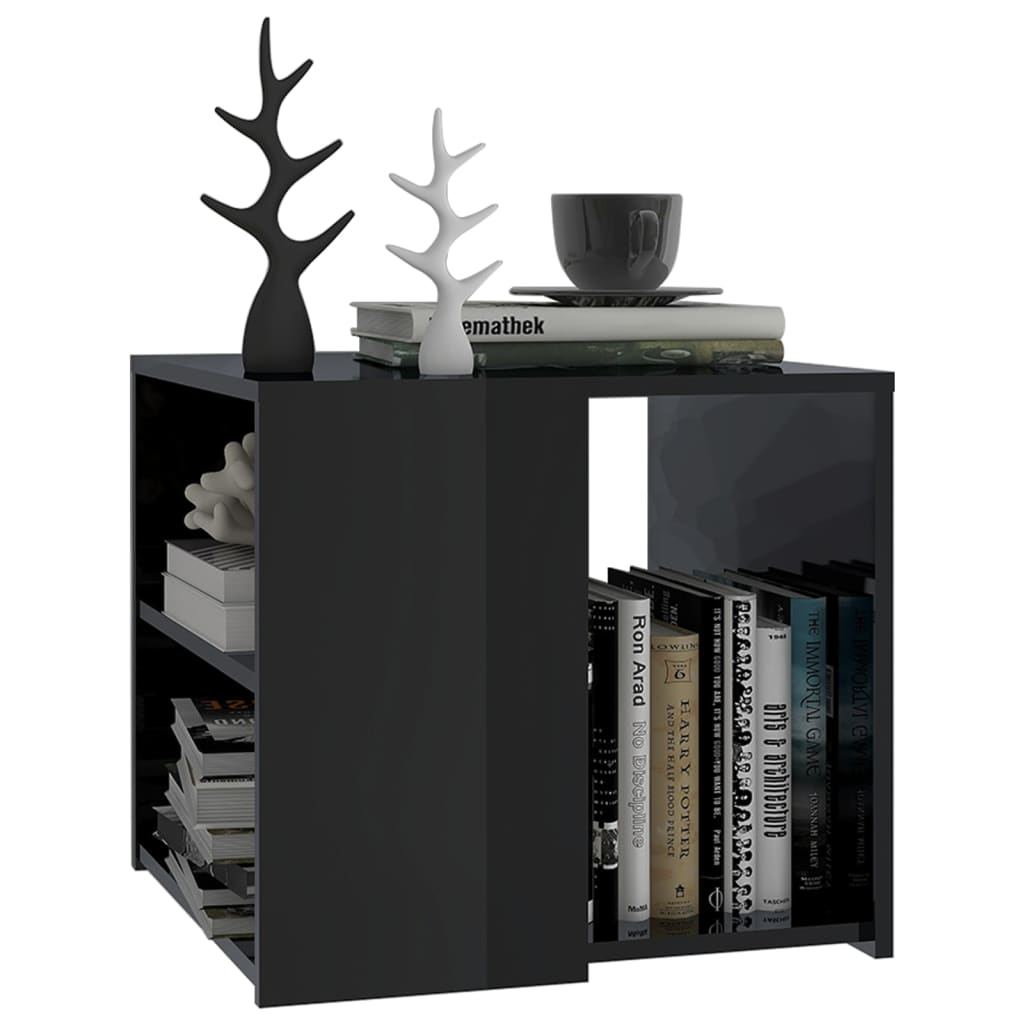 vidaXL Mesa de apoio 50x50x45 cm contraplacado preto brilhante