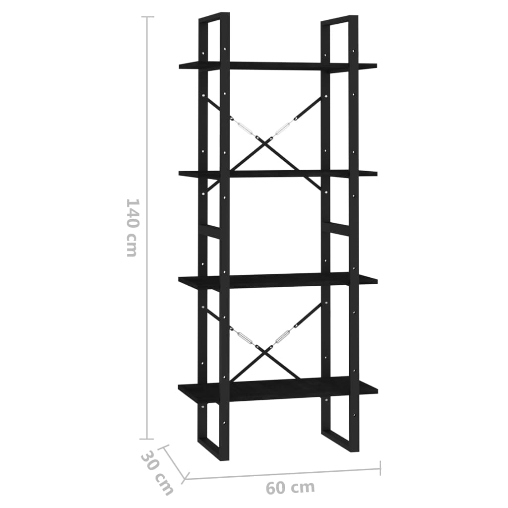 vidaXL Estante com 4 prateleiras 60x30x140 cm pinho maciço preto