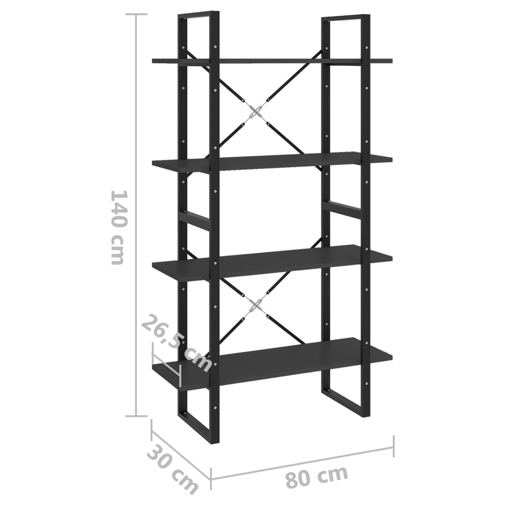 vidaXL Estante com 4 prateleiras 80x30x140 cm contraplacado cinzento