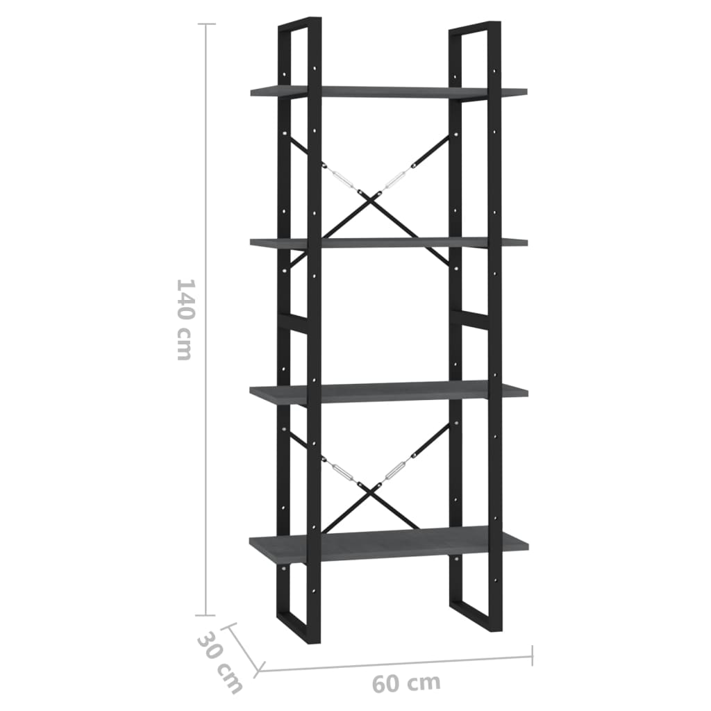 vidaXL Estante com 4 prateleiras 60x30x140 cm pinho maciço cinzento