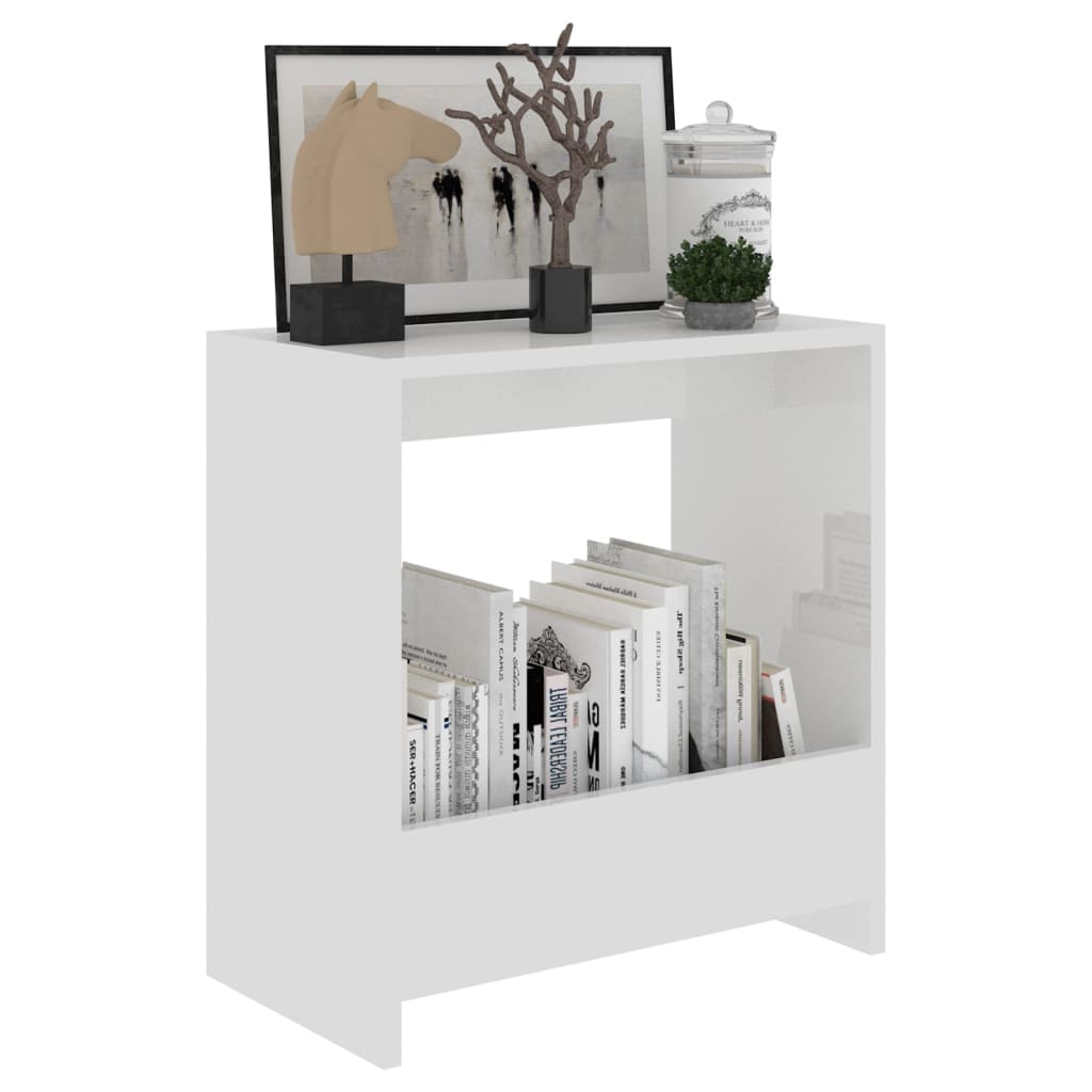 vidaXL Mesa de apoio 50x26x50 cm contraplacado branco brilhante