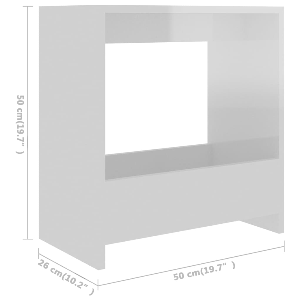 vidaXL Mesa de apoio 50x26x50 cm contraplacado branco brilhante