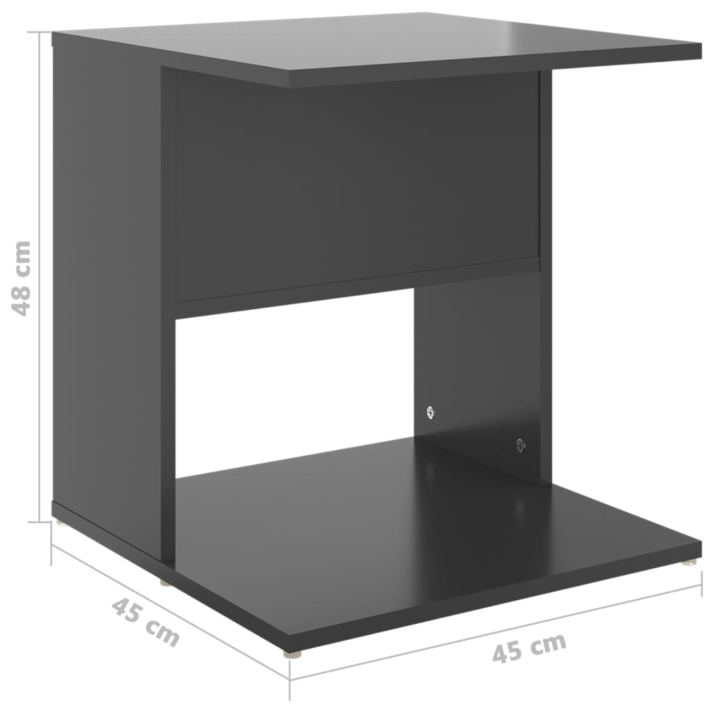 vidaXL Mesa de apoio 45x45x48 cm contraplacado cinzento brilhante