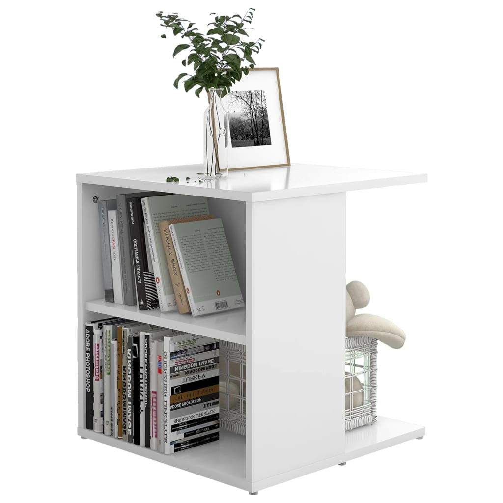 vidaXL Mesa de apoio 45x45x48 cm contraplacado branco brilhante