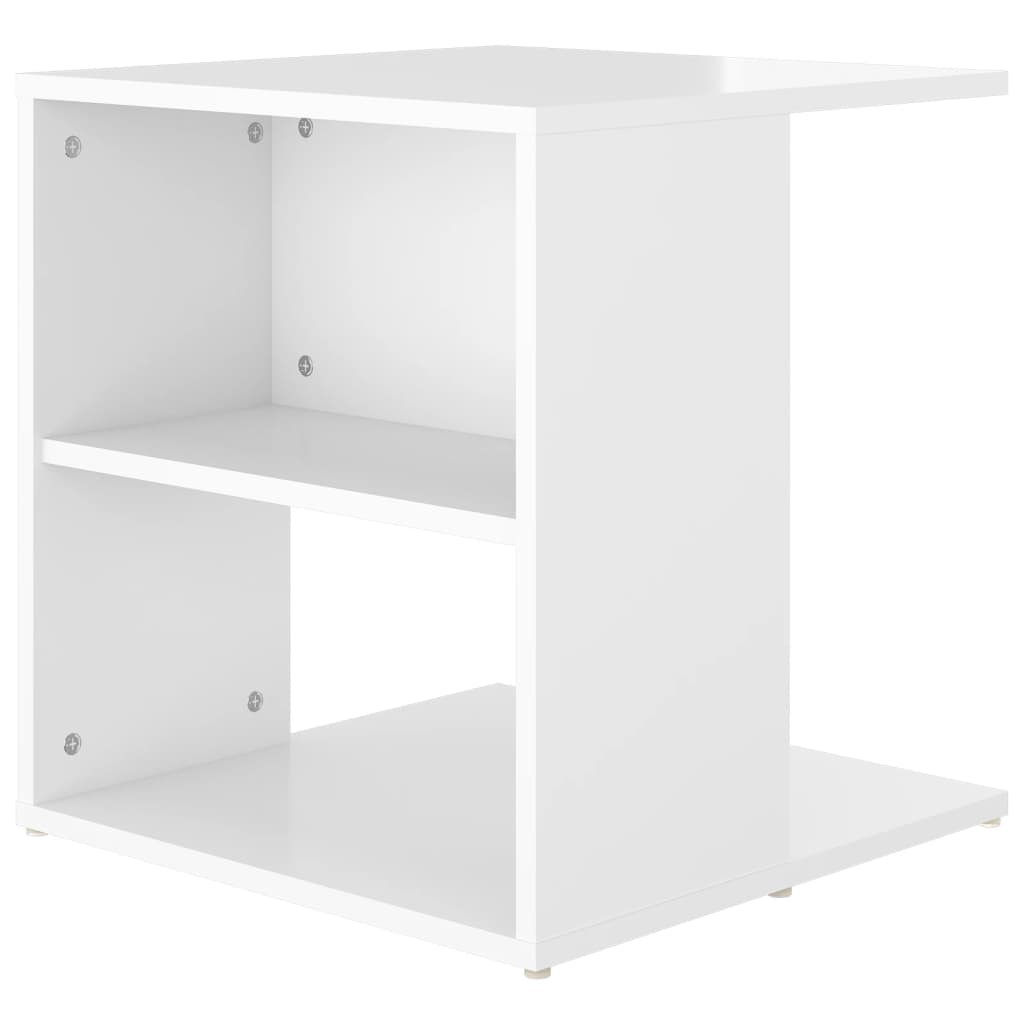 vidaXL Mesa de apoio 45x45x48 cm contraplacado branco brilhante