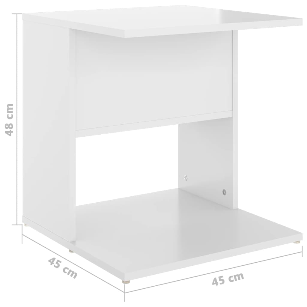 vidaXL Mesa de apoio 45x45x48 cm contraplacado branco brilhante