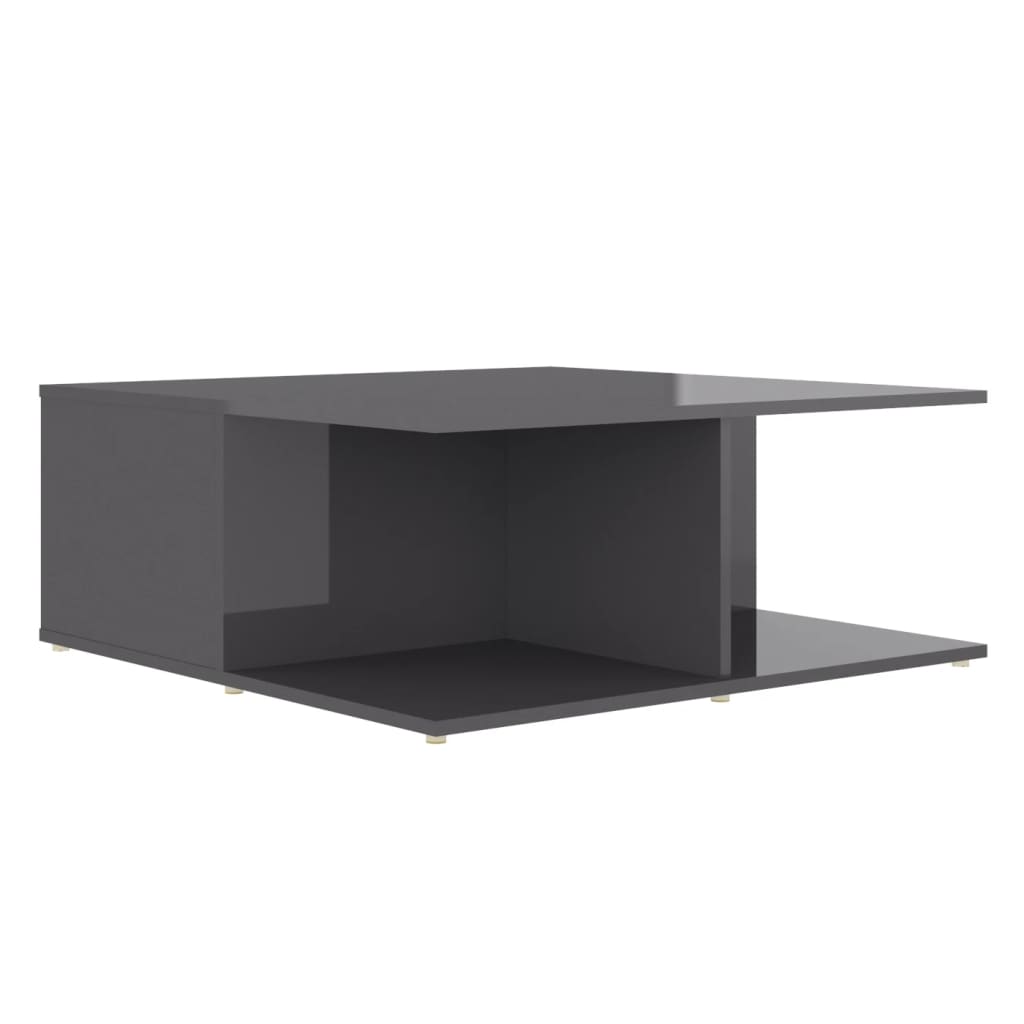 vidaXL Mesa de centro 80x80x31 cm contraplacado cinzento brilhante