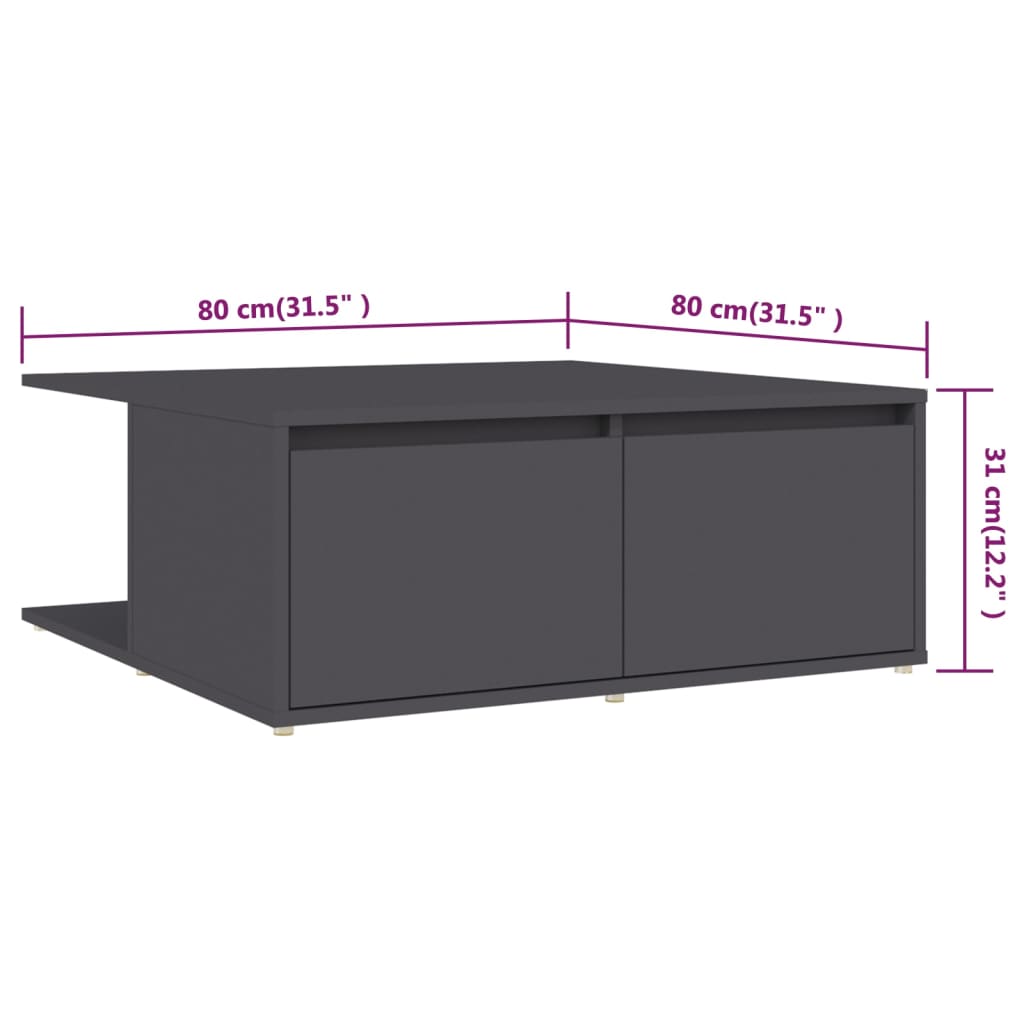 vidaXL Mesa de centro 80x80x31 cm contraplacado cinzento