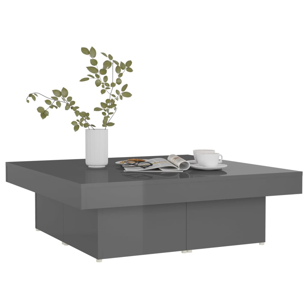 vidaXL Mesa de centro 90x90x28 cm contraplacado cinzento brilhante