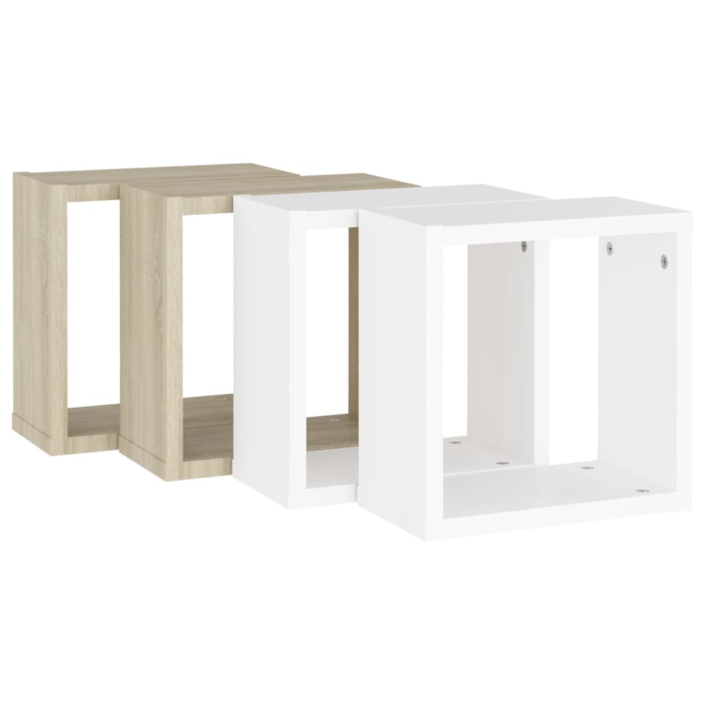 vidaXL Prateleiras parede forma de cubo 4 pcs 30x15x30cm branco/sonoma