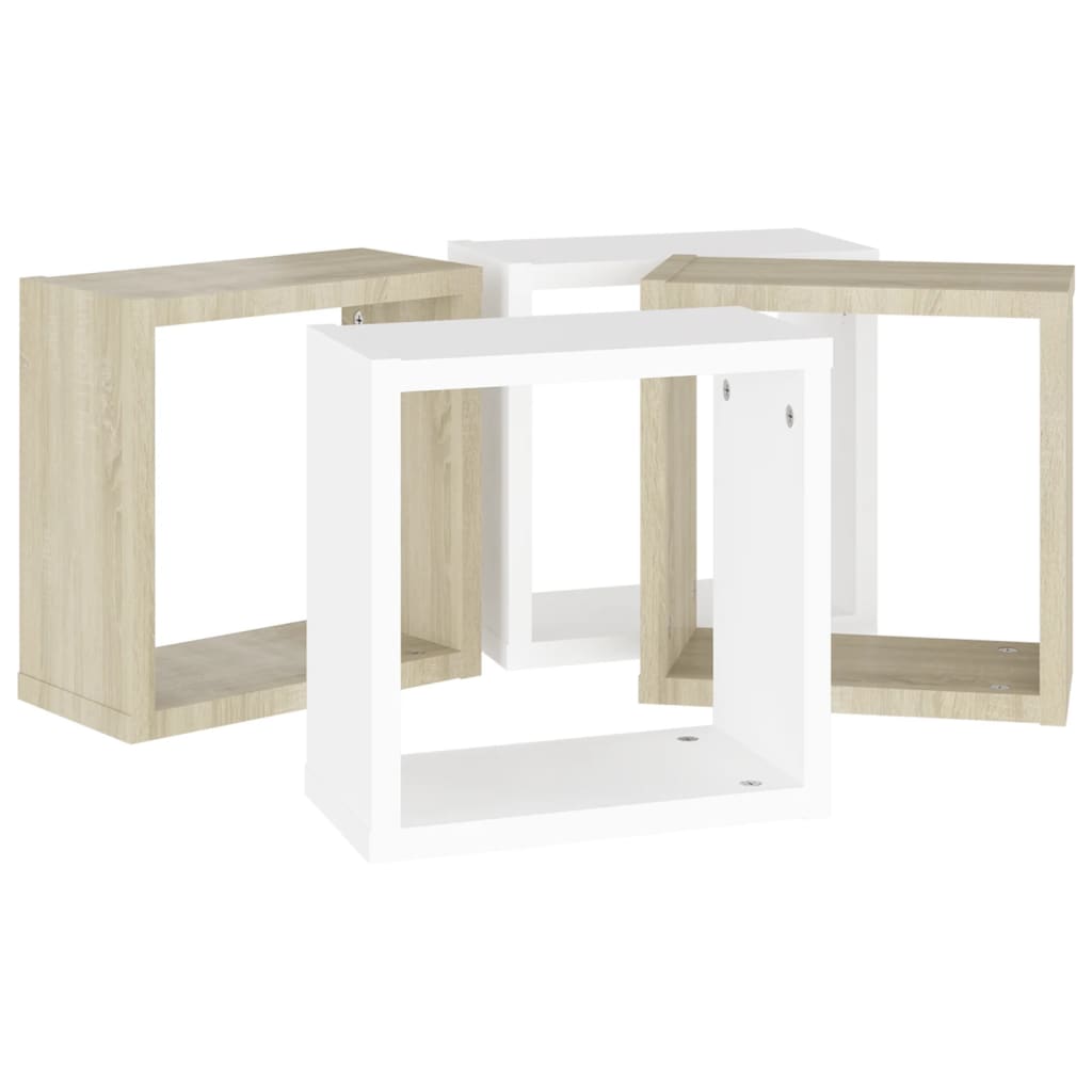 vidaXL Prateleiras parede forma de cubo 4 pcs 30x15x30cm branco/sonoma