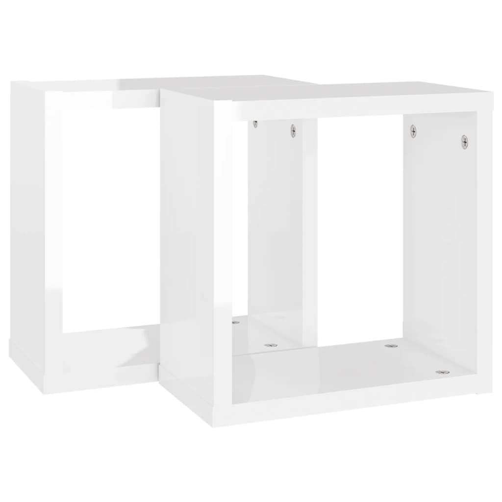 vidaXL Prateleiras parede forma de cubo 2 pcs 30x15x30cm branco brilh.