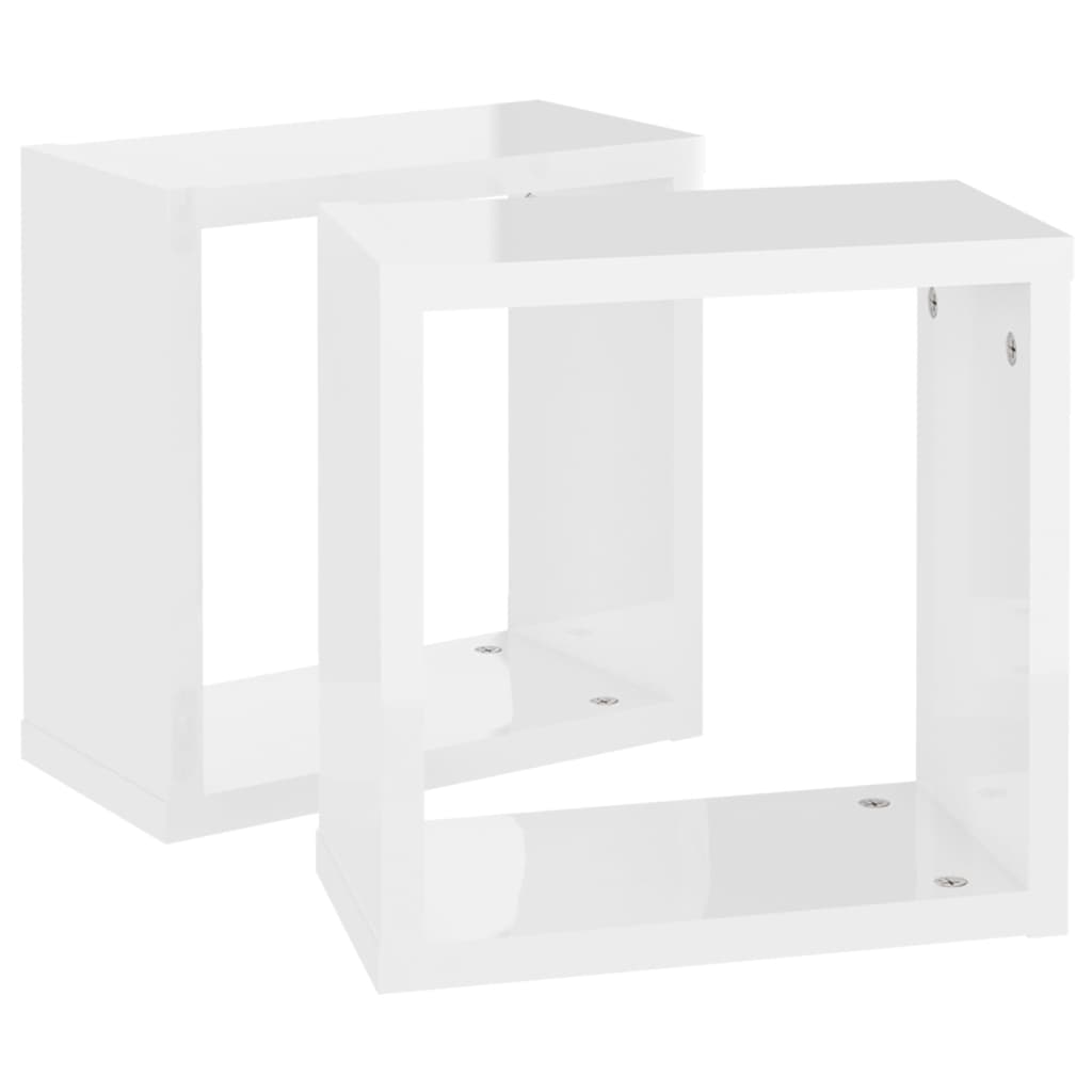 vidaXL Prateleiras parede forma de cubo 2 pcs 30x15x30cm branco brilh.