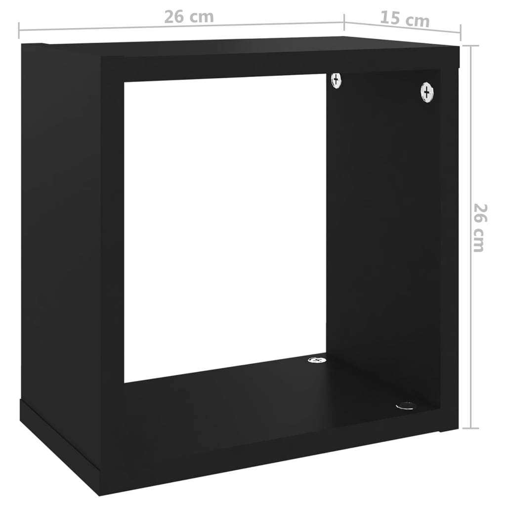 vidaXL Prateleiras de parede em forma de cubo 2 pcs 26x15x26 cm preto