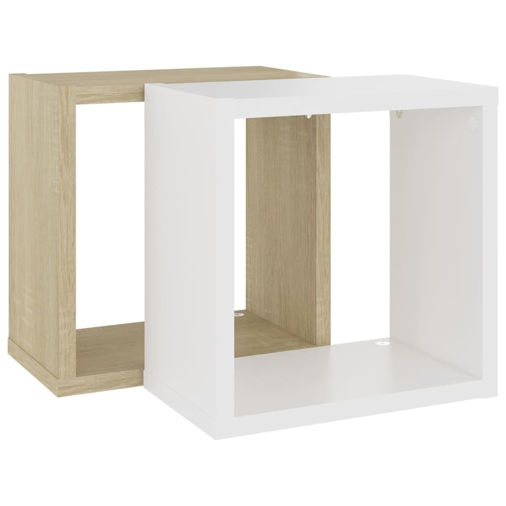 vidaXL Prateleiras parede forma de cubo 2 pcs 26x15x26cm branco/sonoma